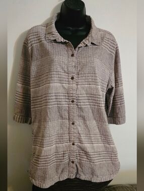 Poetry Textured Stripe Top in Tan and Cream